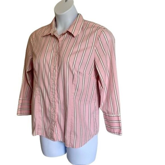 Attention Womens 3/4 Sleeve Button Down Striped Shirt Large - Picture 3 of 11
